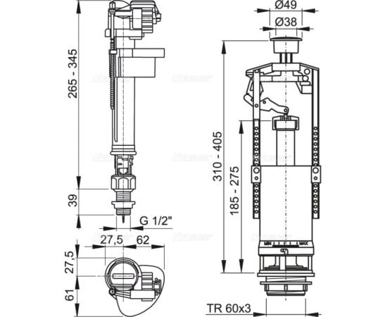 Выпускной комплект со стоп кнопкой Alcadrain SA2000S 1/2"