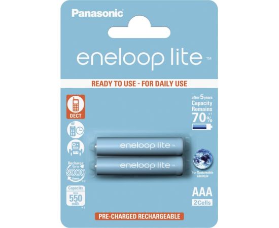 ნიკელ-ლითონის ჰიდრიდის აკუმულატორი Panasonic eneloop Lite AAA 550mAh 2ც.