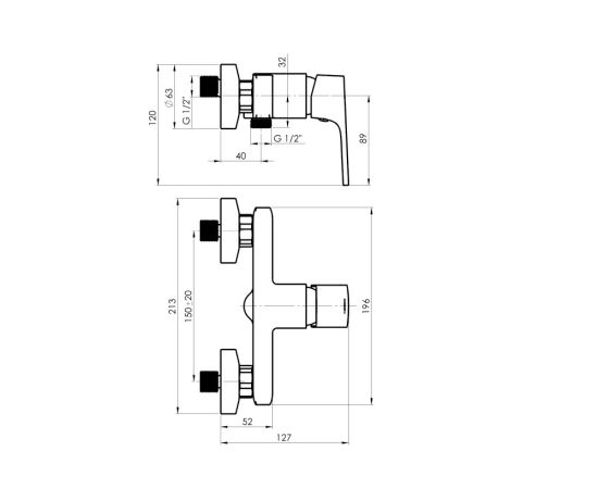 საშხაპე ონკანი Rubineta Modena 12 B chrome ჰიგიენური ყურმილით