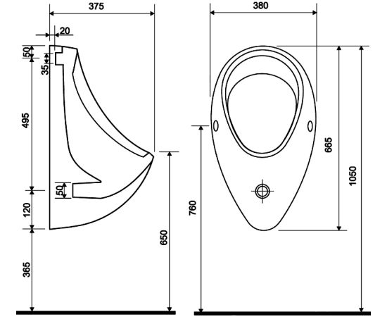 Urinal Cersanit Taurus P-PI-T100 rear water inlet