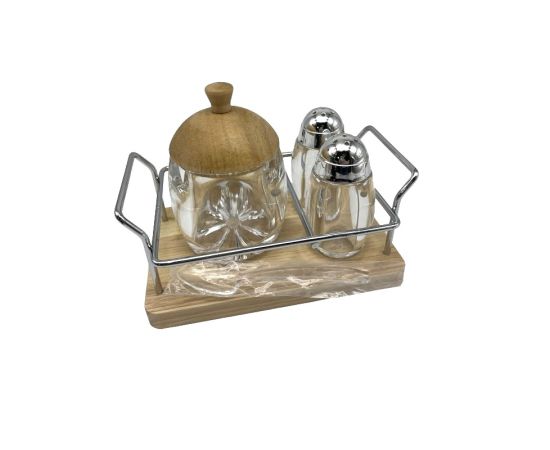 Salt and pepper shaker with wooden stand MG-2007