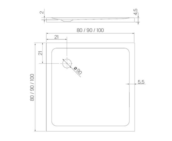 Shower tray New Trendy Stone White B-0542 90X90X4.5cm square + S-0041