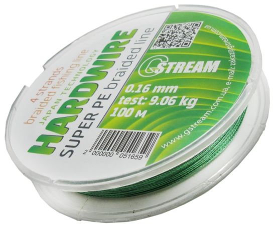 Cord braided 4-strand G.Stream HARDWIRE 100 m 0.16 mm green