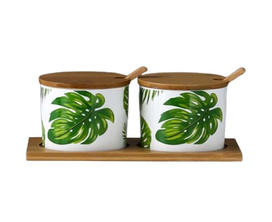 Jar ceramic DONGFANG with bamboo lid 2 pcs. 500ml AL-MH-50