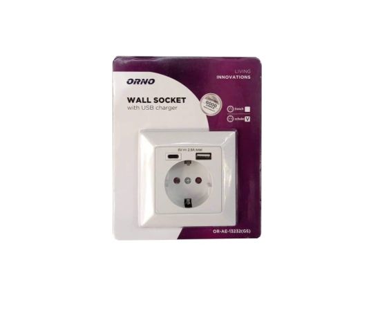 Socket with chargers ORNO USB-A+USB-C Schuko white