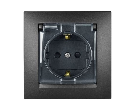 Power socket grounded with curtains, with cover Simon 15 1590450-038 1 sectional graphite