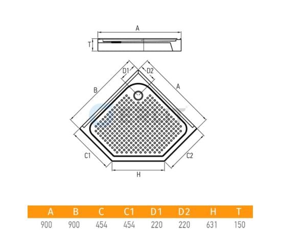 Shower tray Erlit ER 90V 90x90x15 cm