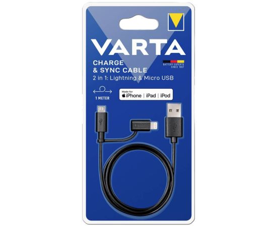 Charging cable VARTA 1m Lightning micro usb connector