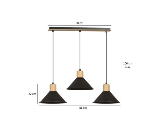 Pendant EMIBIG Rowen 3 E27 3x MAX 60W black