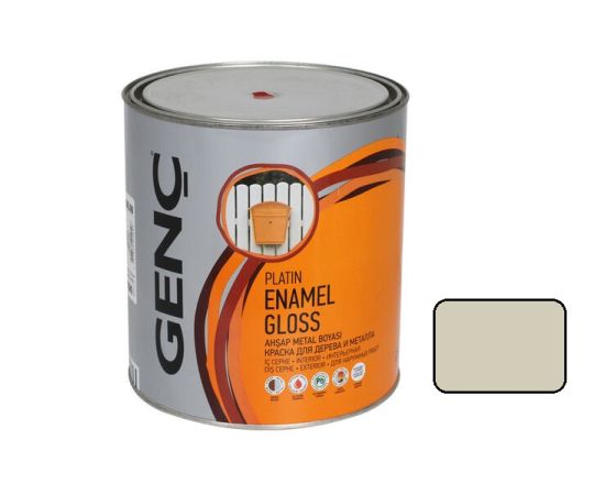 Краска для дерева и металла Genc Synthetic glossy paint Silver 1515 грязный белый 2,5 л