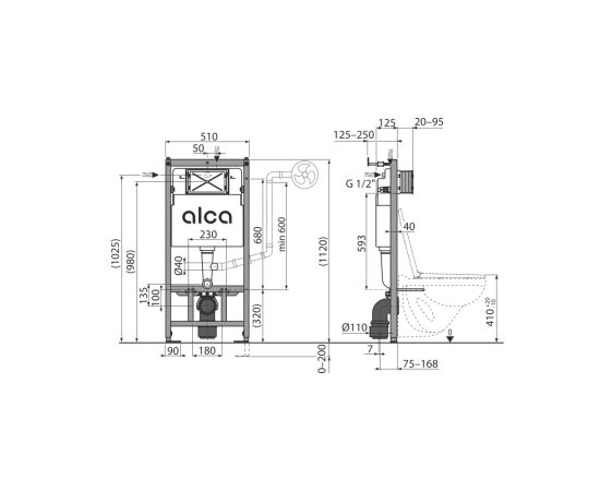 Installation system for suspended toilet Alcadrain AM101/1120 + button M670