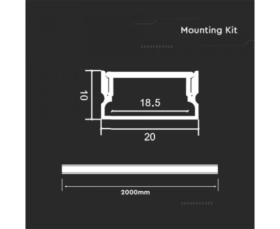 Profile set V-TAC 2000 20 10mm surface-mounted IP20 23174