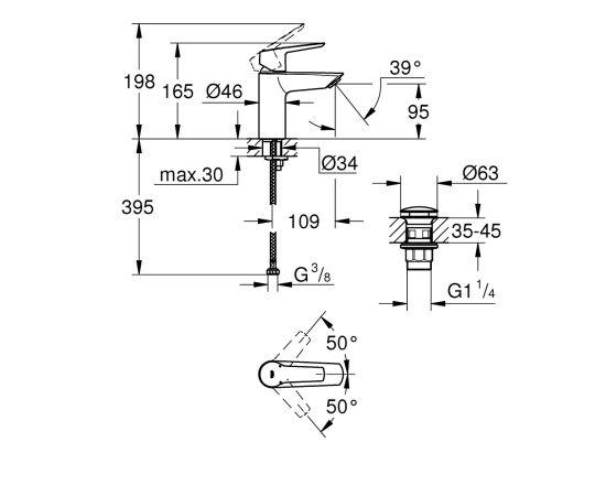 Washbasin faucet Grohe START OHM S Black 235502432