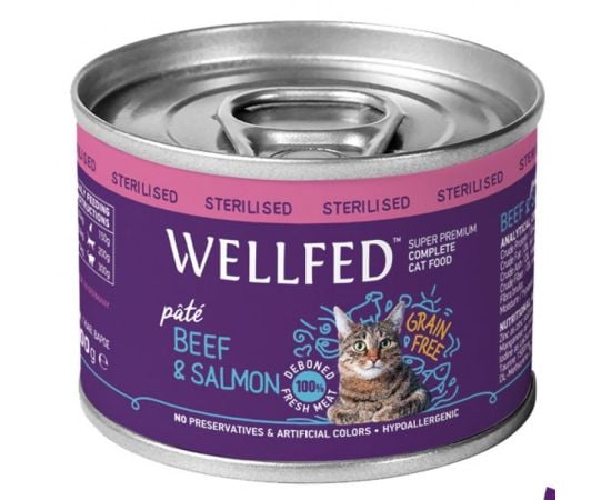 Wet food for cats PET INTEREST WELLFED STERILISED beef and salmon 200g