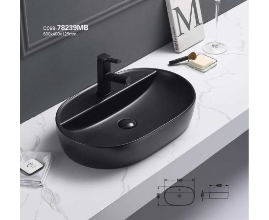 Washbasin Pate Oval 78239MB Matt black