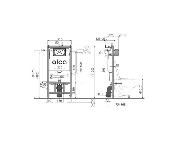 Installation system for suspended toilet Alcadrain AM101/1120 + button M671