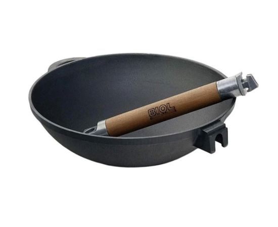 Cast iron frying pan with glass lid and removable handle Biol WOK 1526С 26 cm