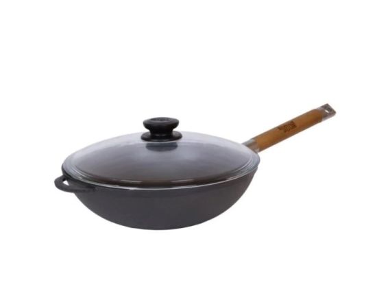 Cast iron frying pan with glass lid and removable handle Biol WOK 1526С 26 cm