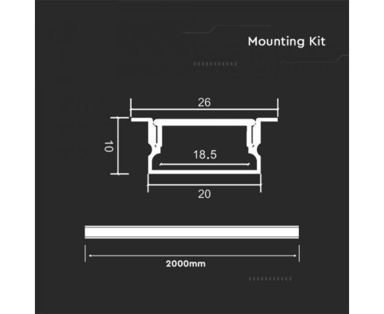 Profile set V-TAC 2000 20 10mm built-in IP20 23175