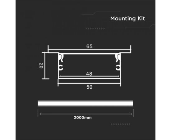 Profile set V-TAC 2000 50 20mm built-in IP20 23179