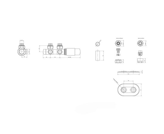 Set of integrated thermostatic valves angular Terma TWINS ALL IN ONE