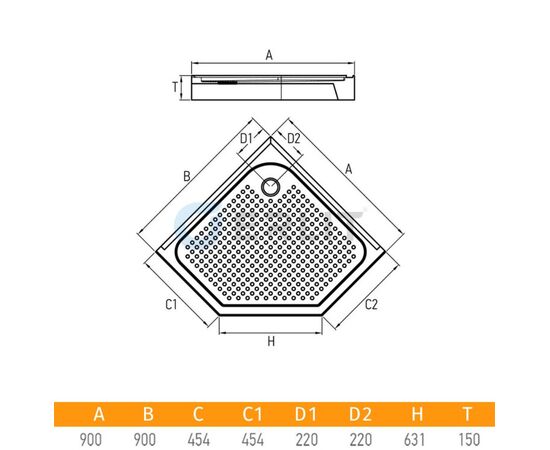 Душевой поддон Erlit ER 90V 90x90x15 cm