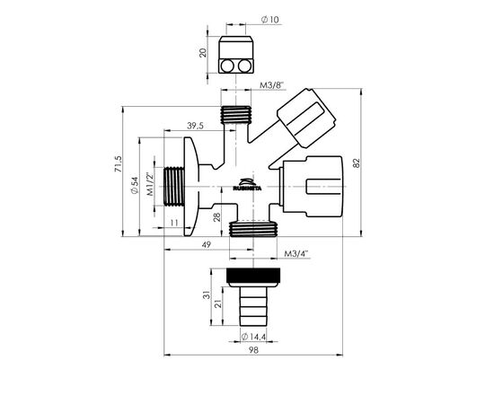 Combined angle valve Rubineta M1 / 2xM3 / 4xM3 / 8x10