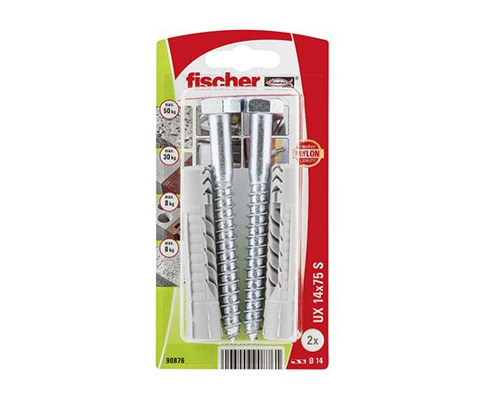 Дюбель-гвоздь с шестигранной головкой Fischer UX14x75 S 2 шт 90876