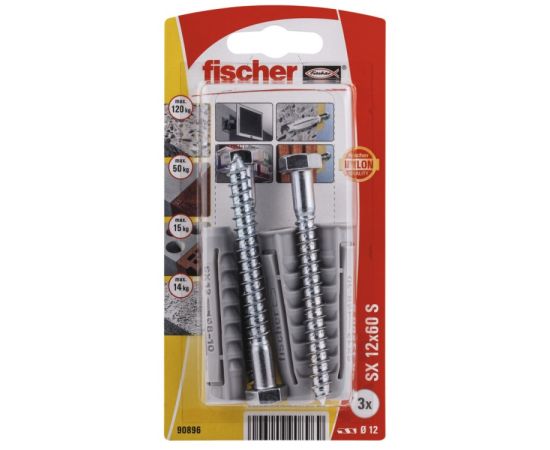 Дюбель-гвоздь с шестигранной головкой Fischer SX12x60 S 3 шт 90896