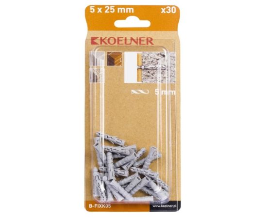 Dowel Koelner 30 pcs B-FIXK05 5x25mm blister