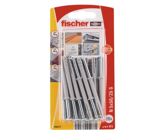 დიუბელი სჭვალით გაყოფილი თავით Fischer N5x50/25 S 20 ც 45477