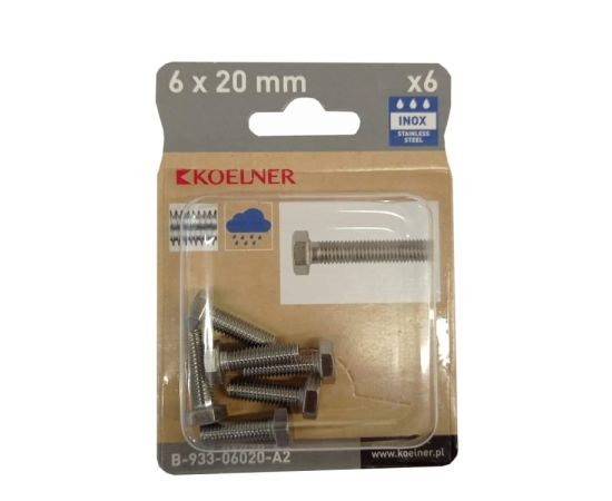 Bolt with full thread Koelner DIN 933 5x20 mm A2 6 pcs B-933-05020-A2