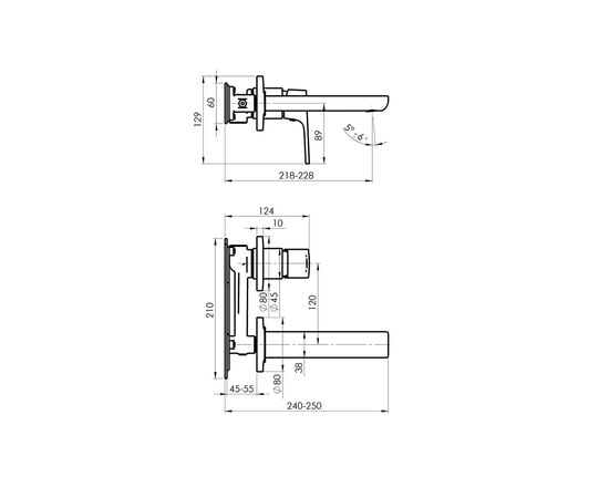 Concealed washbasin mixer Rubineta Modena-1F Chrome