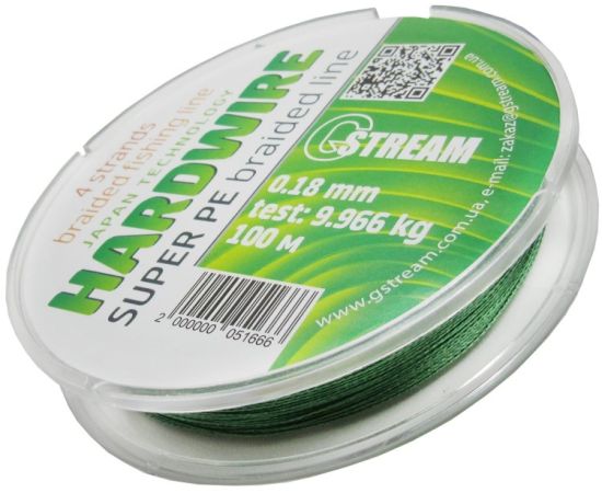 Cord braided 4-strand G.Stream HARDWIRE 100 m 0.18 mm green