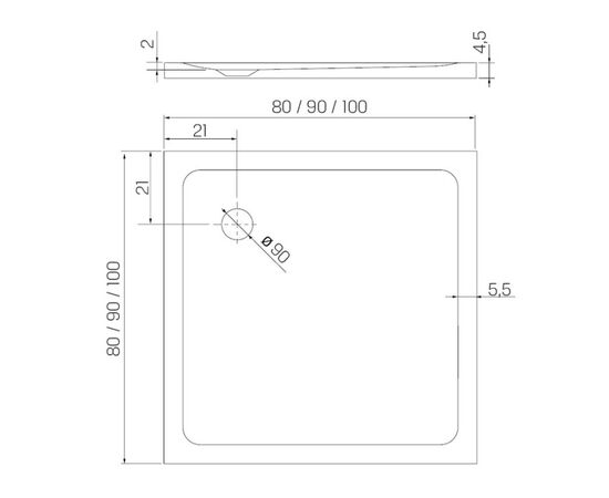 Shower tray New Trendy Stone White B-0542 90X90X4.5cm square + S-0041