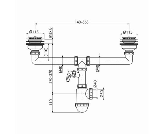 Siphon for kitchen sink double large Alca Drain A453P-DN50/40