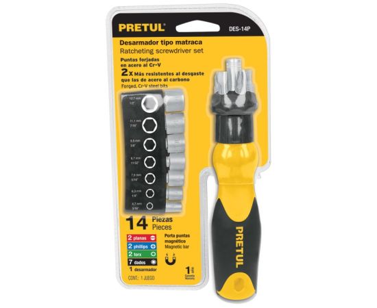 Screwdriver and bit set Pretul DES-14P 14 pcs