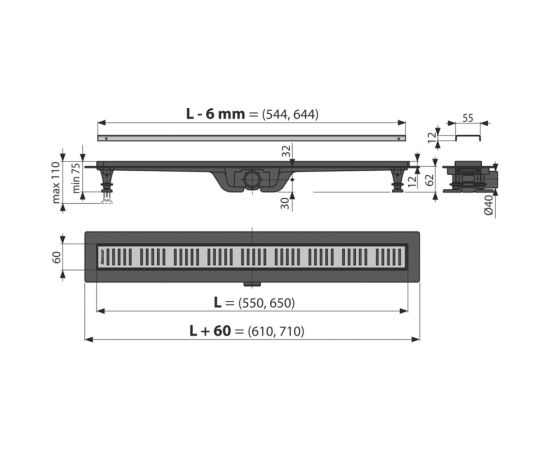 Душевой трап Alca Drain APZ10BLACK-650BRASS