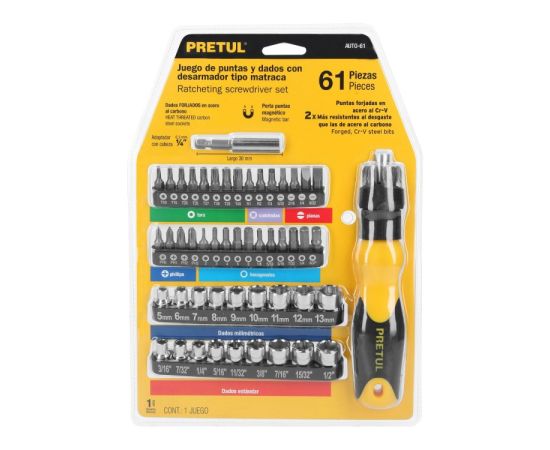 Screwdriver and bit set Pretul AUTO-61 61 pcs