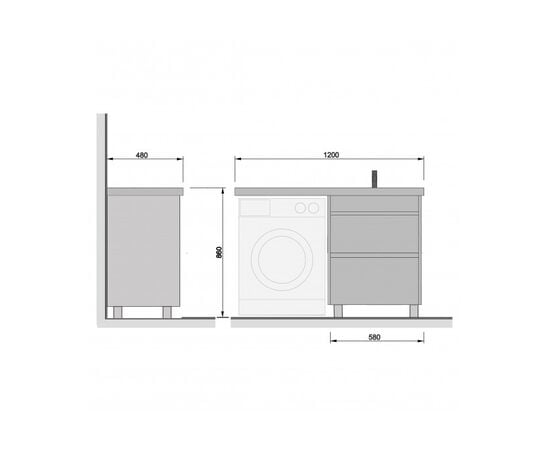 Тумба для ванной с умывальником левая WING 60-W L white Rodeo-120 L для стиральной машины