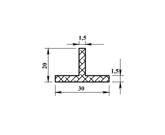 Aluminum T-shape profile PilotPro 30х20х1,5 1 m