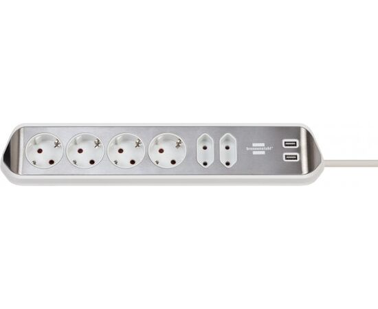 Corner extension 6 Brennenstuhl 2m 2 USB silver white