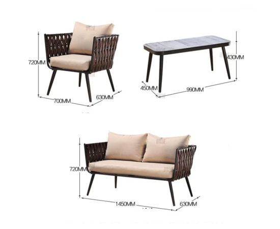 Garden furniture set table 2 armchair and sofa JHA-16010