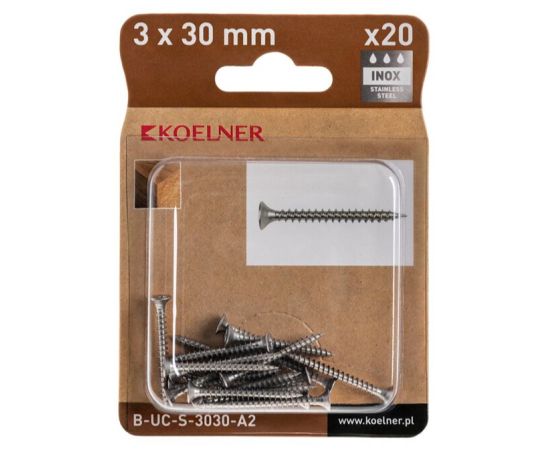 Universal screw Koelner 3x30 stainless steel 20 pcs B-UC-S-3030-A2