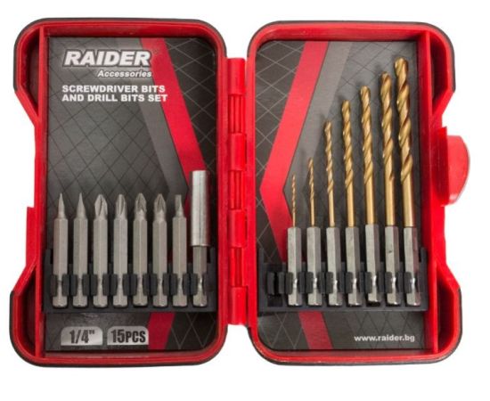 Set of screwdriver bits and drill bits Raider 157795 15 pcs