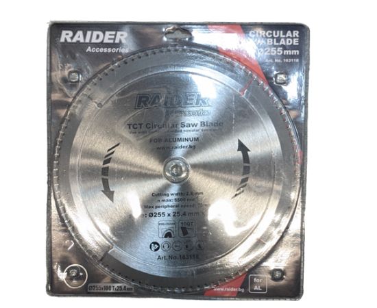 დისკოხერხიანი ალუმინისთვის Raider 255х100Тх25.4 mm