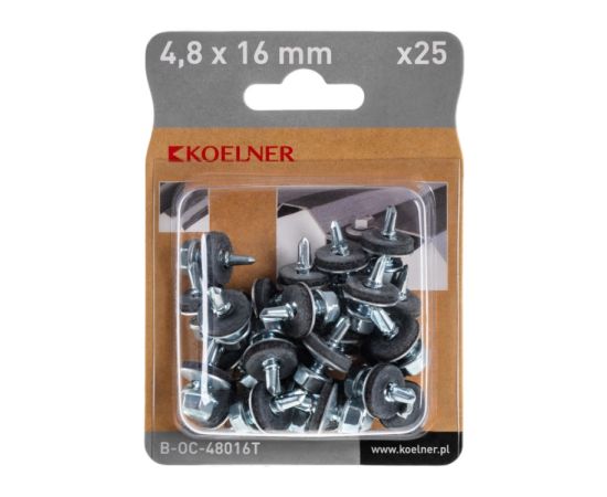 თვითმჭრელი ბურღი საყელურით Koelner  EPDM 25 ც  4,8x16 mm B-OC-48016T  ბლისტი