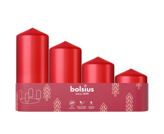 Candle Bolsius 4 pcs red  48 х 60/80/100/120 mm