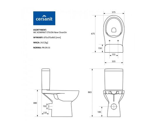 Унитаз-компакт Cersanit ETIUDA Clean on P-KO-ETI010-3/6-Con