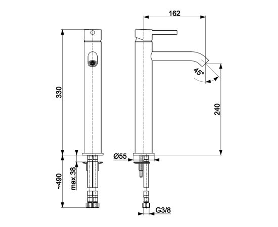 Washbasin faucet  KFA Moza Gold high ( with Siphon Click-Clack)